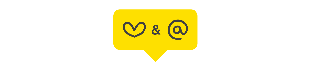 Gif of speech bubble with illustration of heart and @ sign