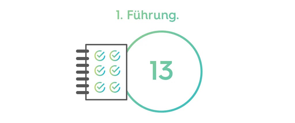 Eine gezeichnete To Do Liste, daneben ein grüner Kreis in dem eine 13 steht
