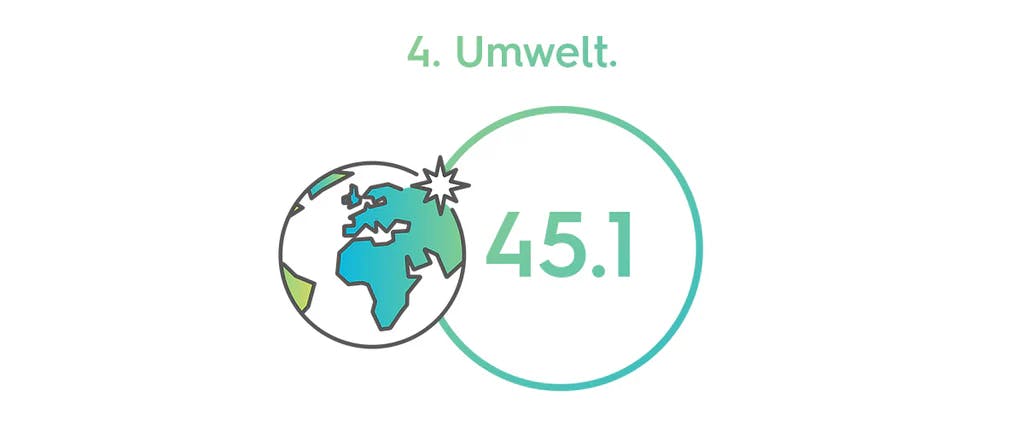 ein gezeichneter Globus, daneben ein grüner Kreis in dem 45.1 steht