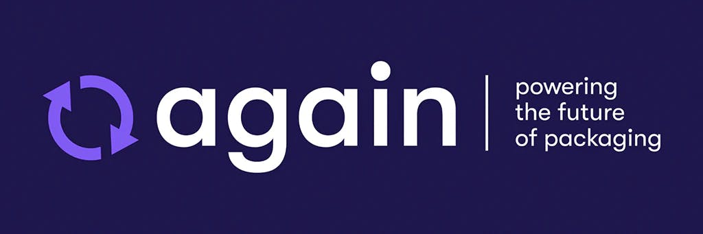 again logo text: again, powering the future of packaging
