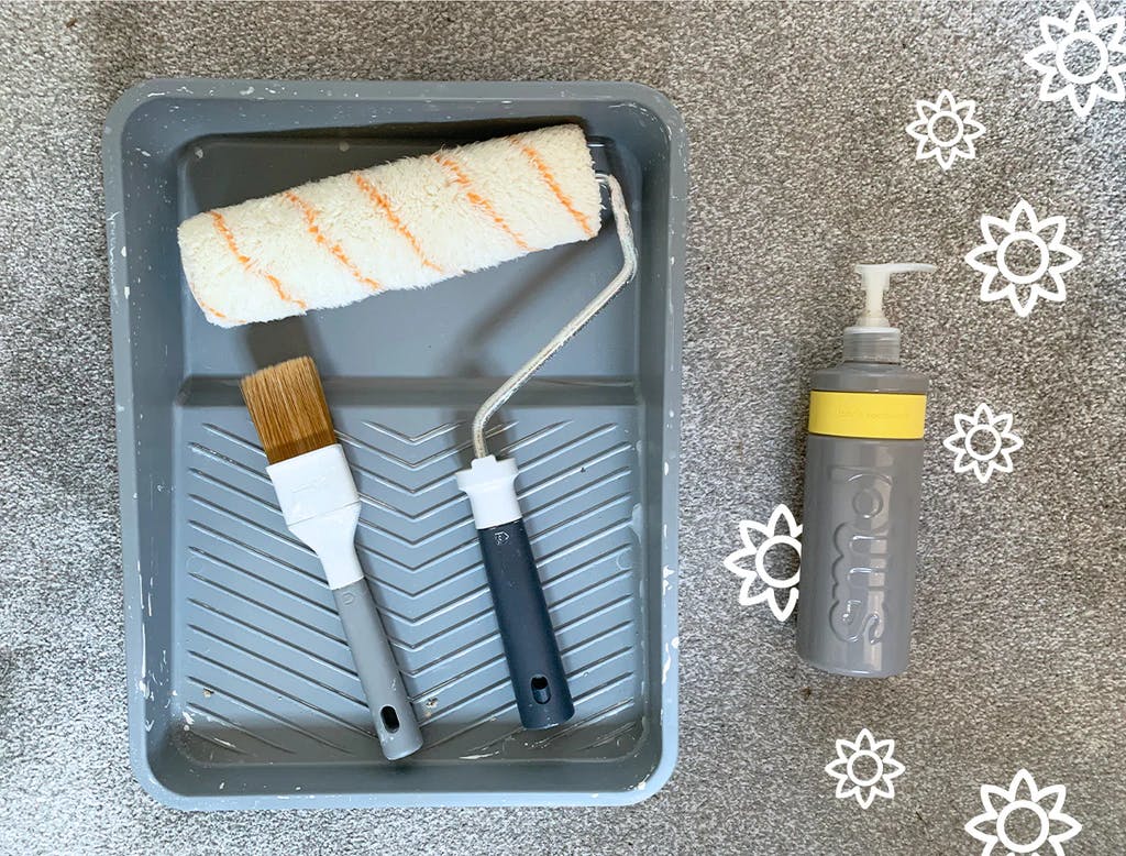 smol fabric conditioner next to a paint roller