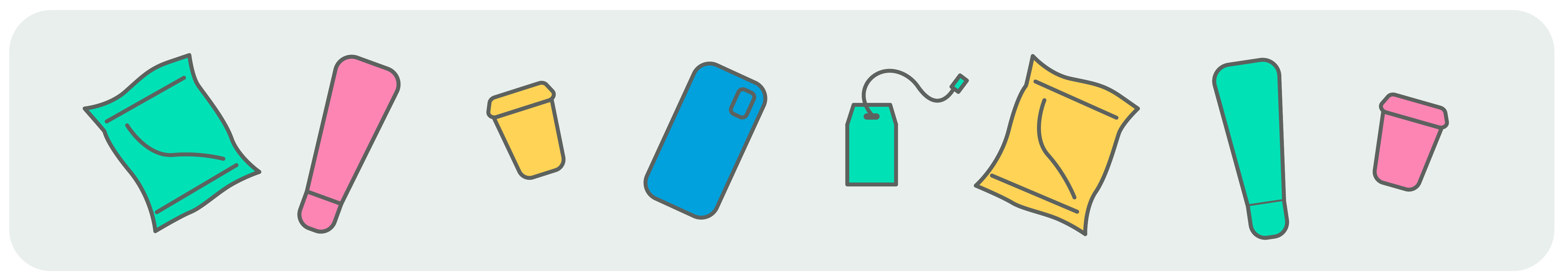 ligne de symboles représentant des déchets colorés
