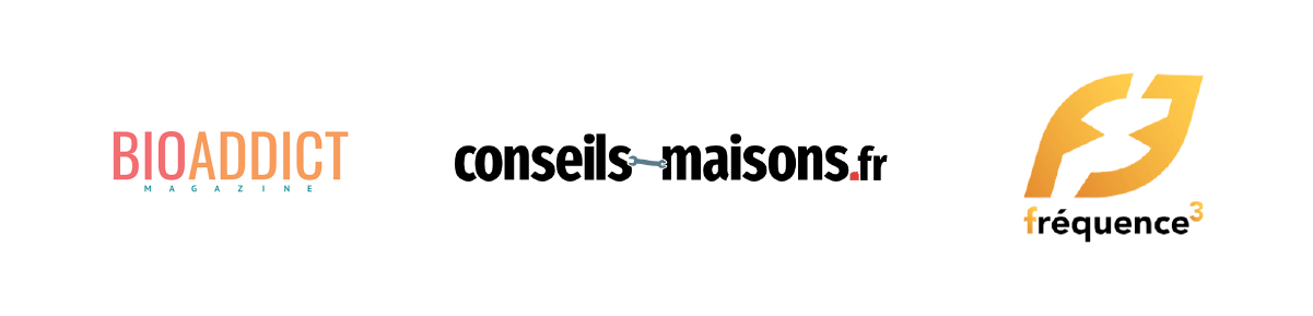 logos des magazines Bioaddict, Conseils Maisons et de la radio Fréquence 3