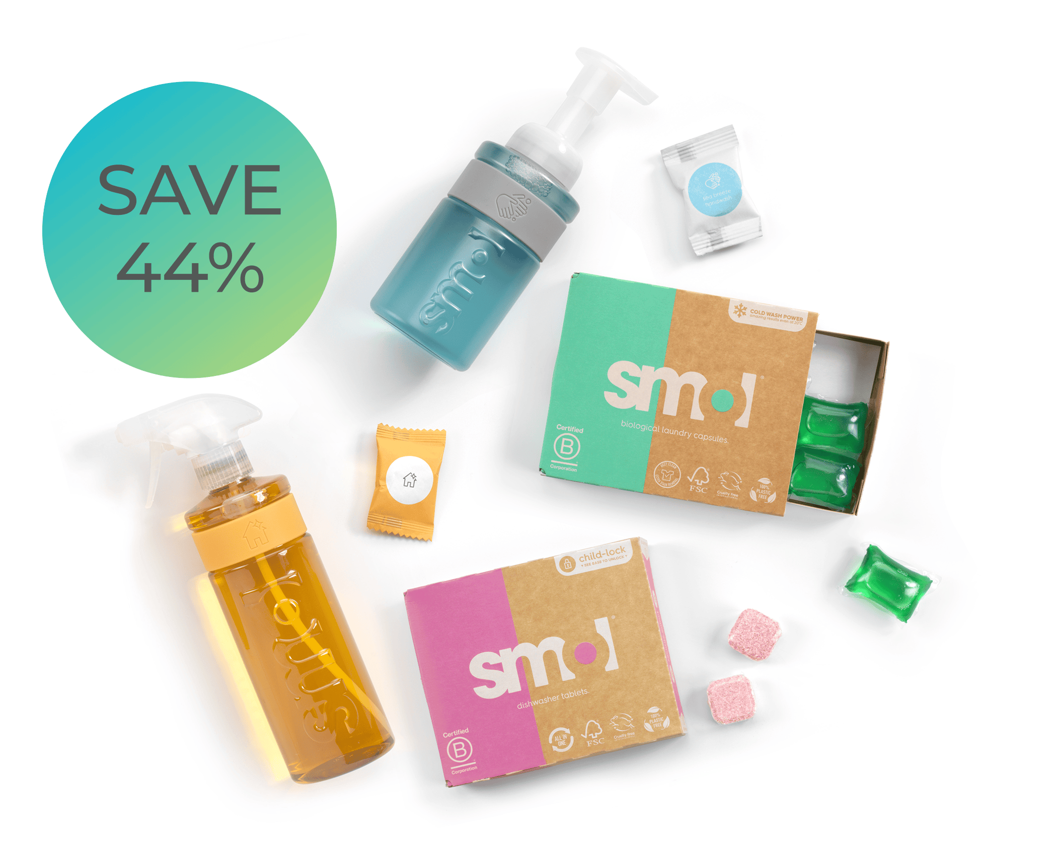 smol essentials bundle, text: save 44%