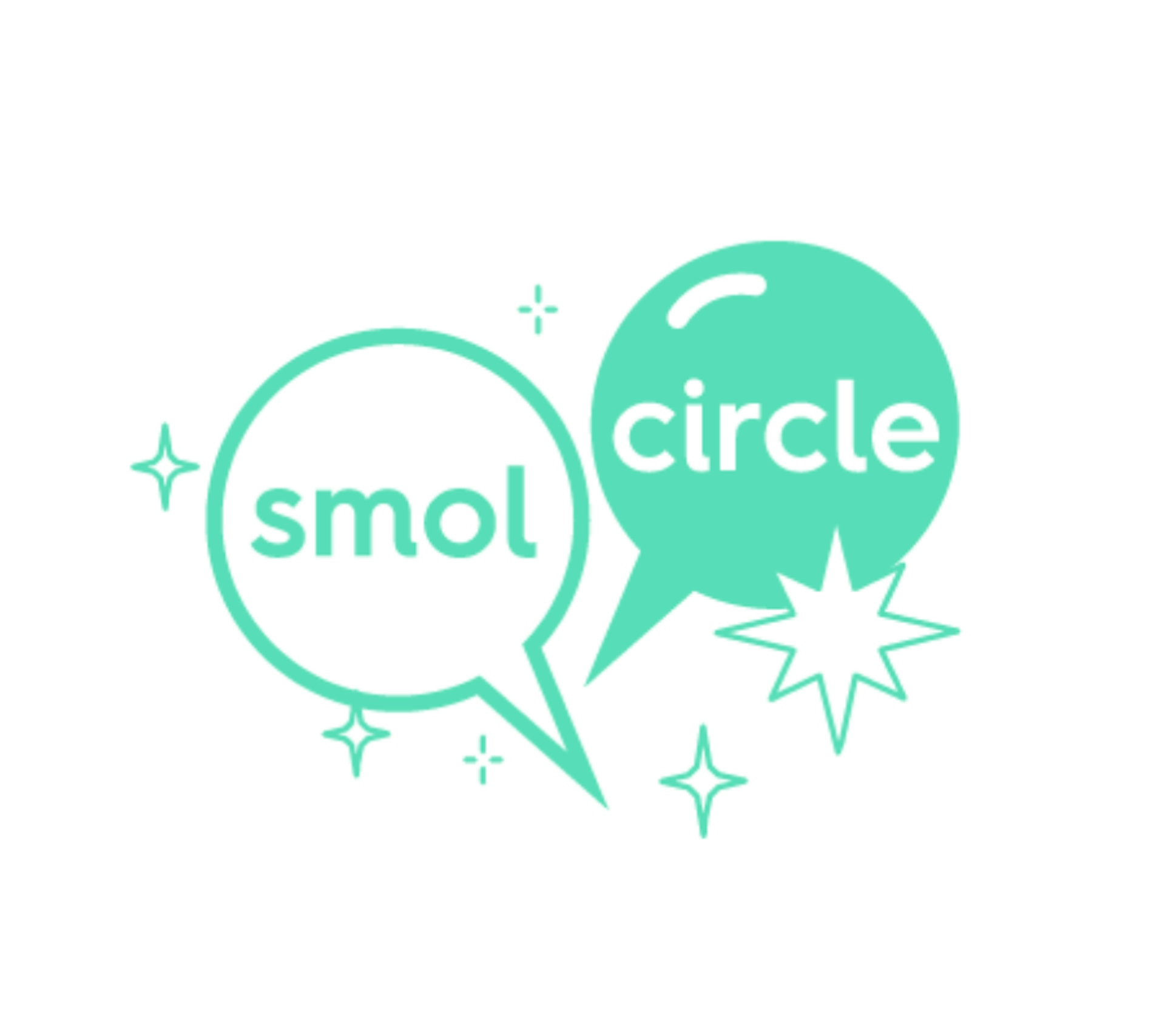 text reads 'smol circle' in speech bubbles and stars